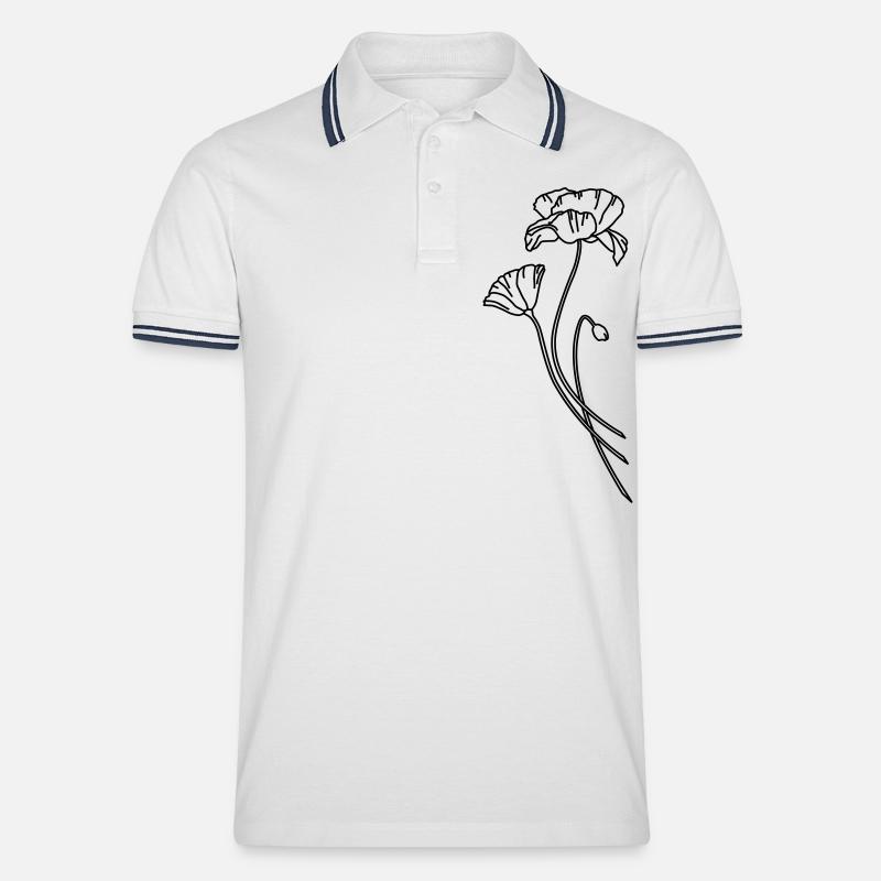 Flora und Fauna - Mohn - Männer Tipped Poloshirt - Weiß/Navy