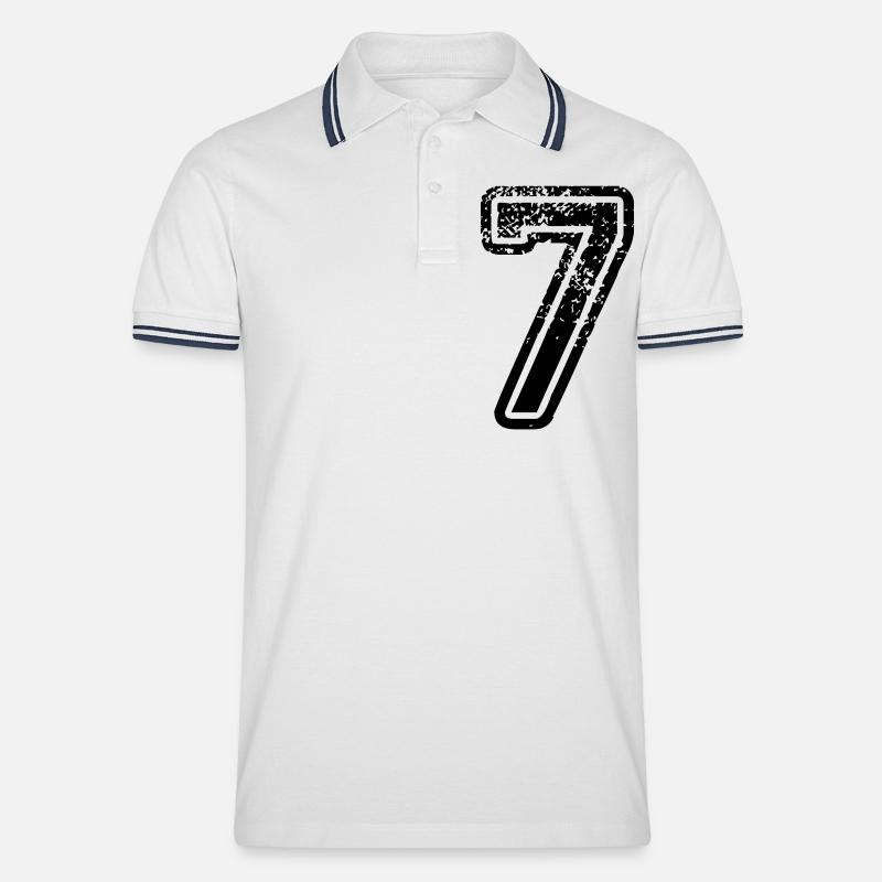 7 - Nummer - Männer Tipped Poloshirt - Weiß/Navy
