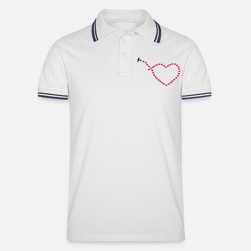 Flugzeug Herz - Männer Tipped Poloshirt - Weiß/Navy