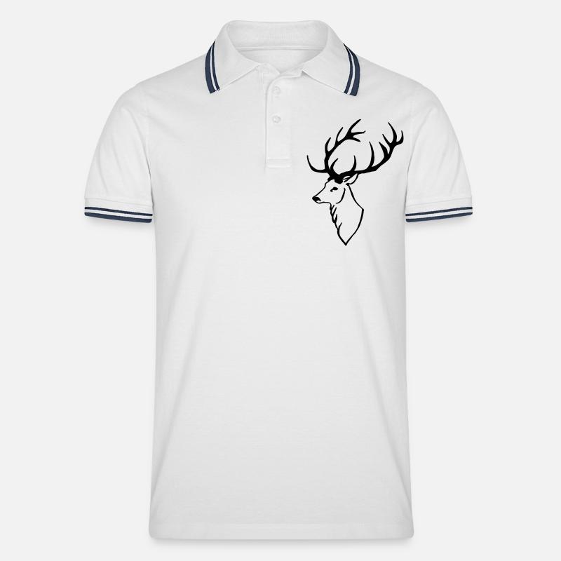 Hirschkopf - Männer Tipped Poloshirt - Weiß/Navy