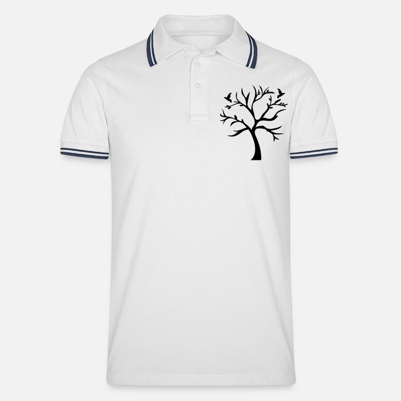 Tree & Brids - Männer Tipped Poloshirt - Weiß/Navy