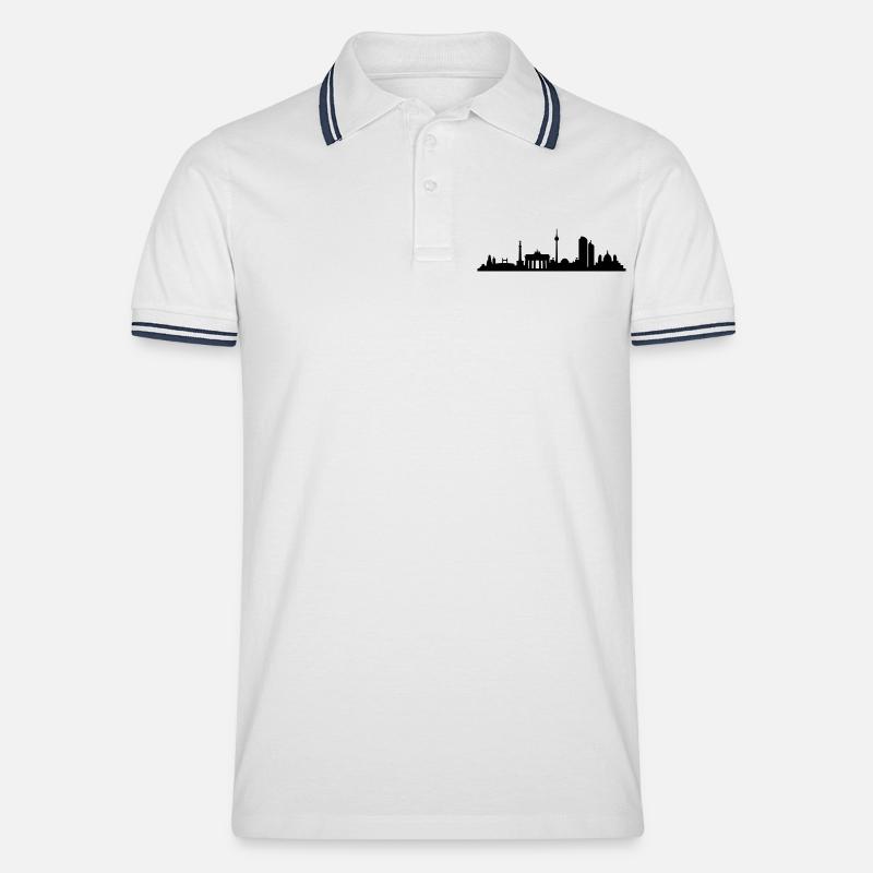 Skyline Berlin - Männer Tipped Poloshirt - Weiß/Navy