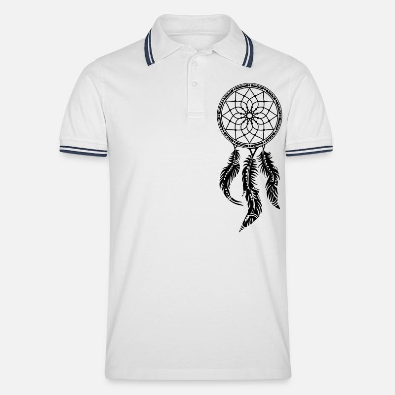 Indianischer Traumfänger, Federn, dreamcatcher, - Männer Tipped Poloshirt - Weiß/Navy