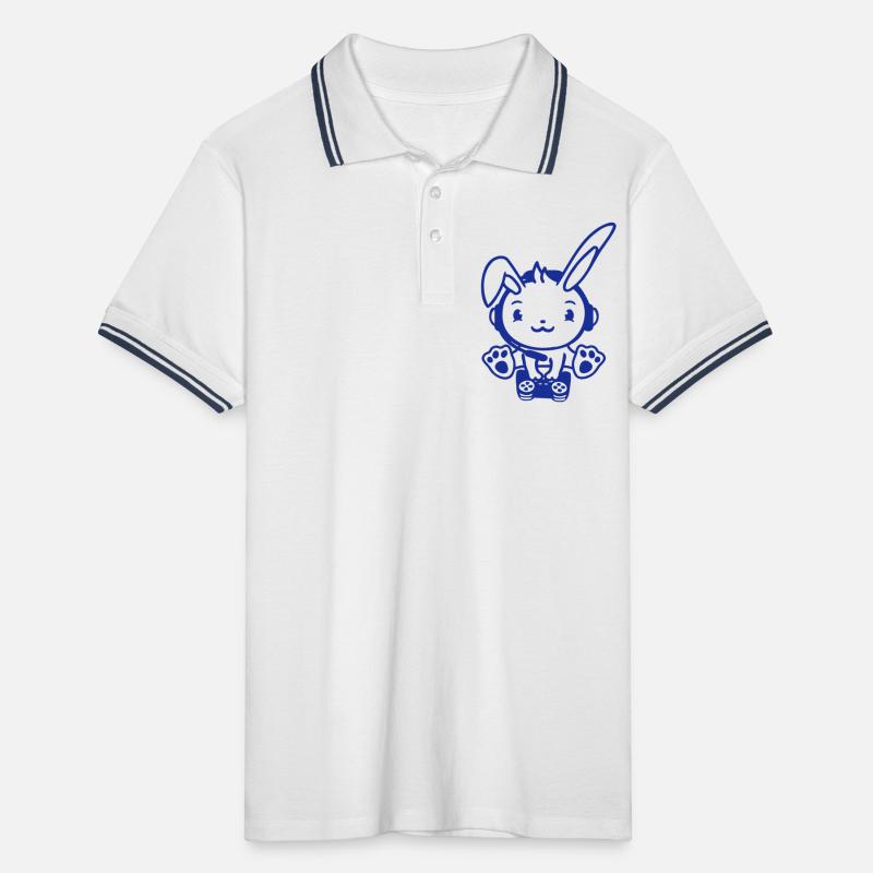 Bunny Playing Controller Console Headset Gamer Nerd Men's Tipped Polo Shirt