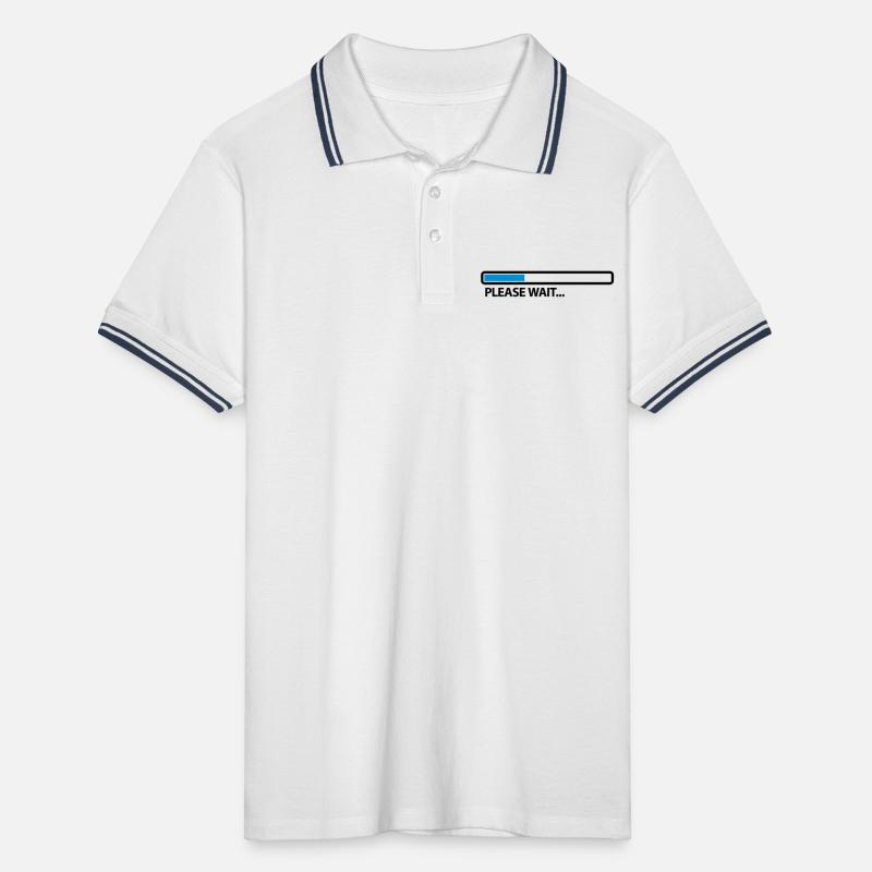 please_wait_2c Men's Tipped Polo Shirt