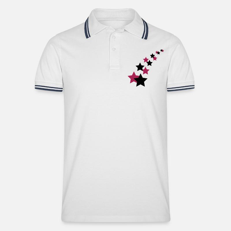 Sterne - Männer Tipped Poloshirt - Weiß/Navy