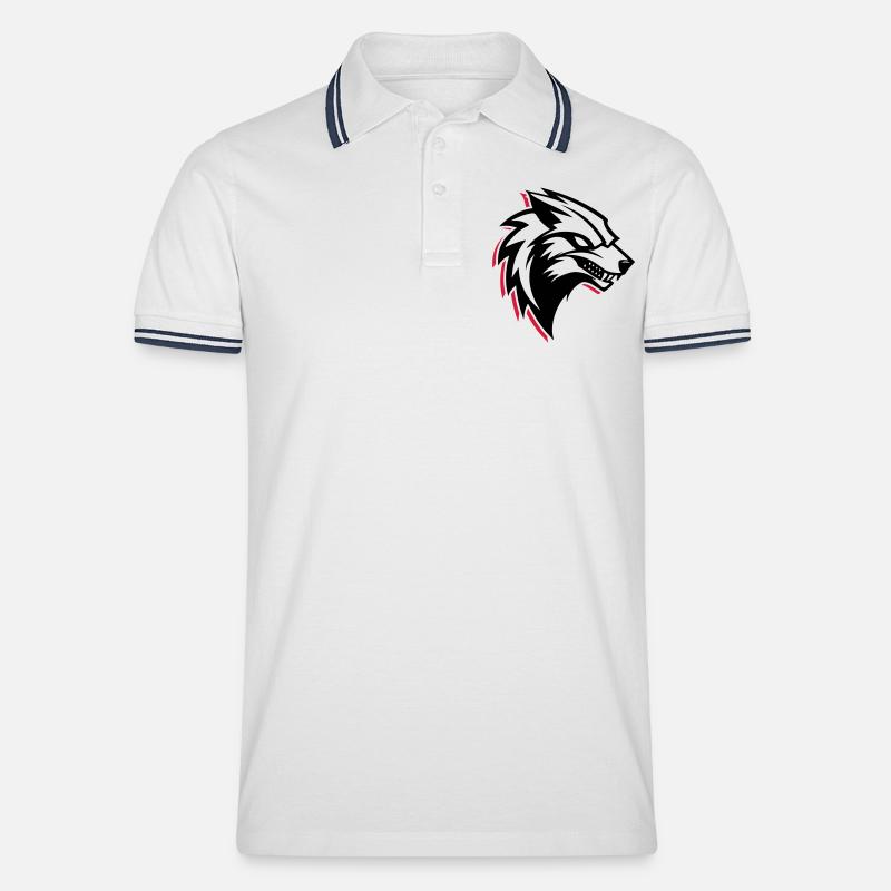 Wolf Logo - Männer Tipped Poloshirt - Weiß/Navy