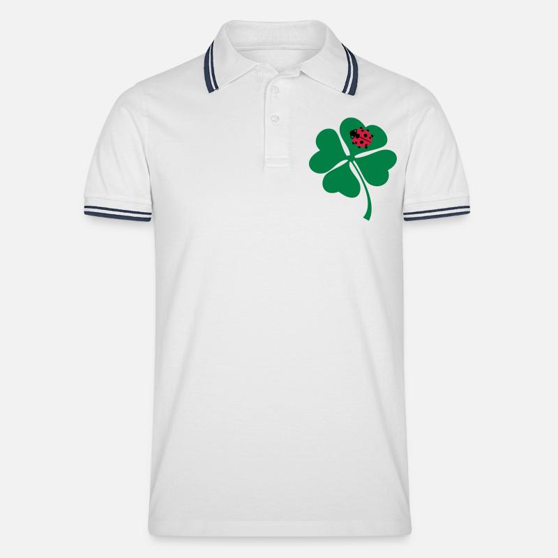 Marienkäfer Kleeblatt - Männer Tipped Poloshirt - Weiß/Navy
