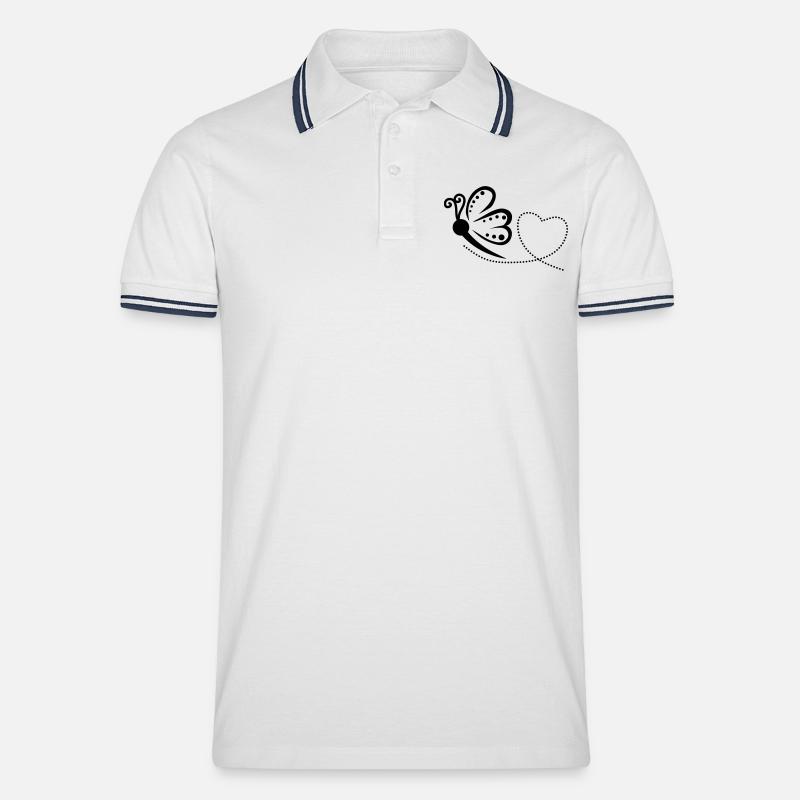 Butterfly heart design - Männer Tipped Poloshirt - Weiß/Navy