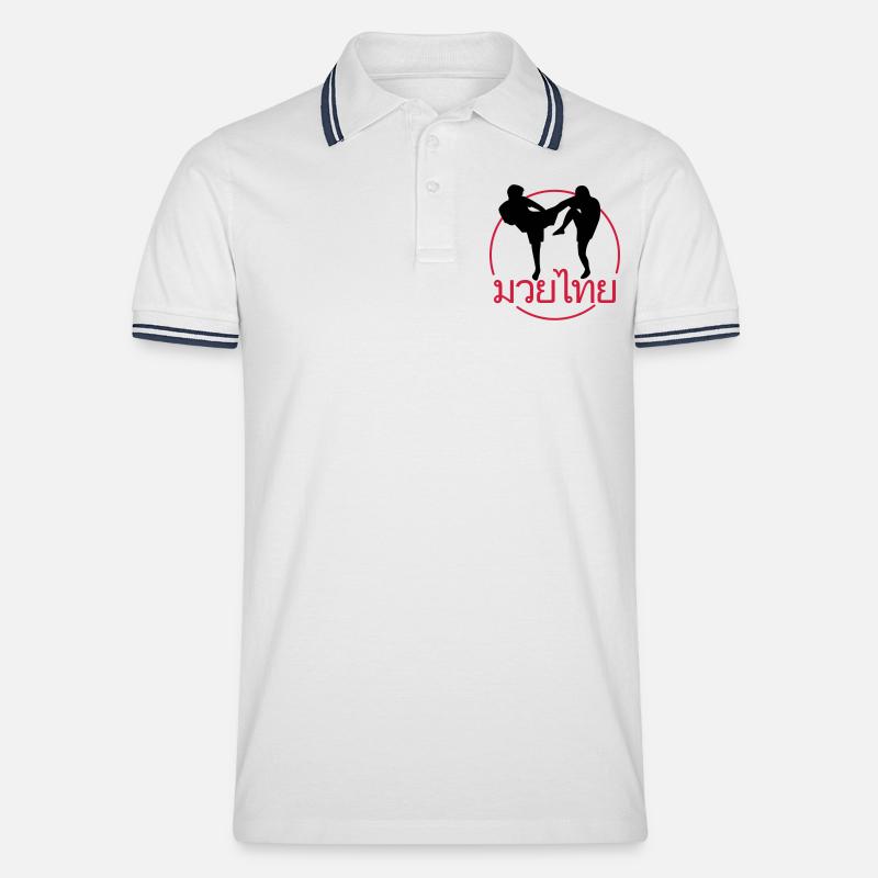 THAI BOXING FIGHTER - Männer Tipped Poloshirt - Weiß/Navy