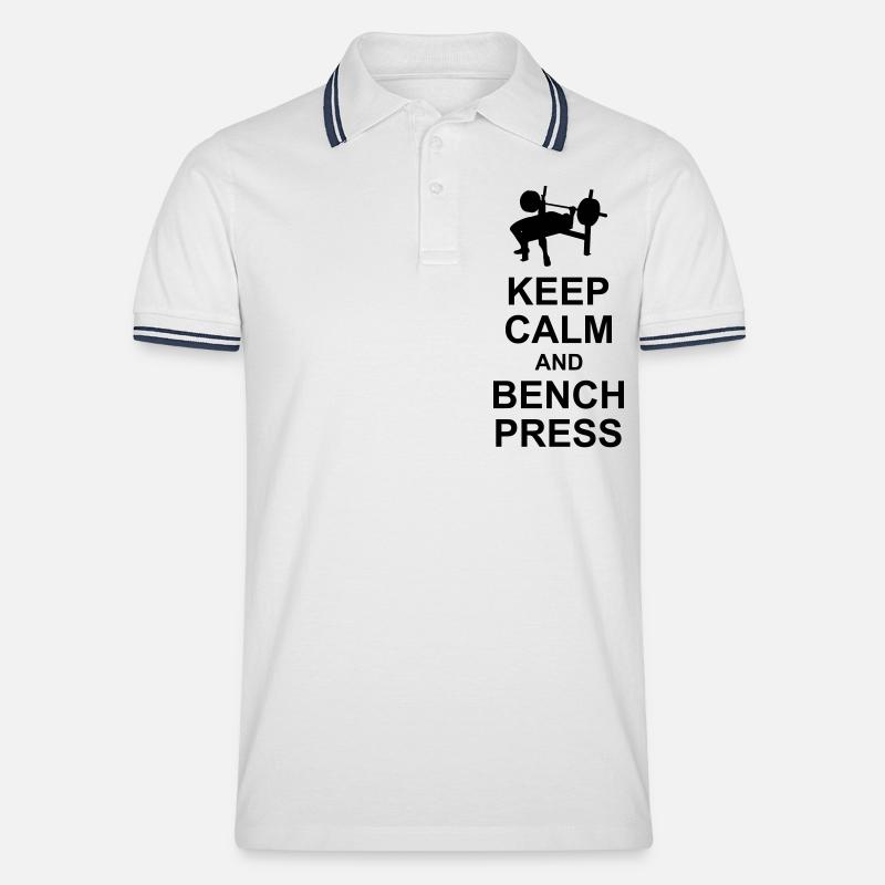 Keep Calm and Bench Press - Männer Tipped Poloshirt - Weiß/Navy