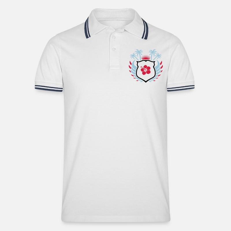 Paradise Hibiskus Blume - Männer Tipped Poloshirt - Weiß/Navy