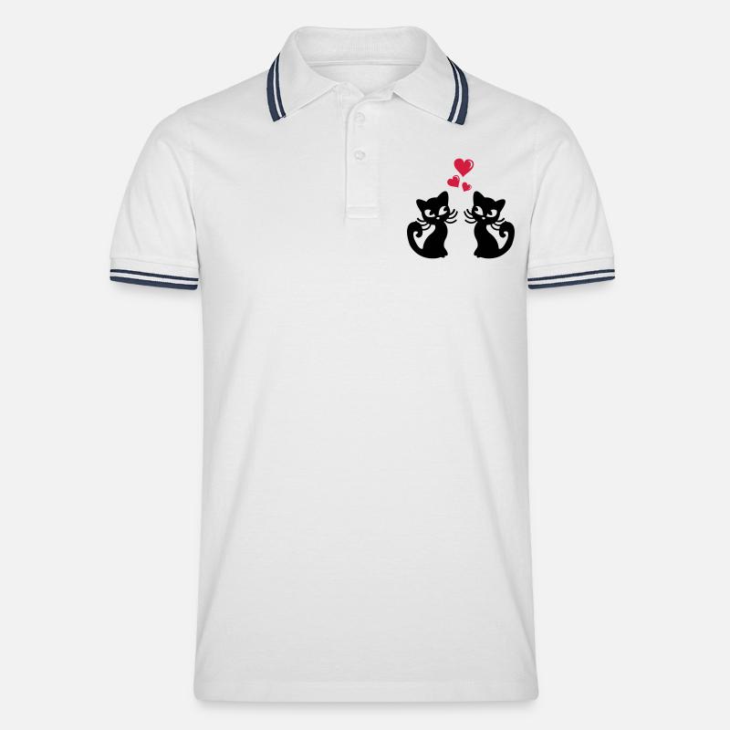Katzen - Männer Tipped Poloshirt - Weiß/Navy