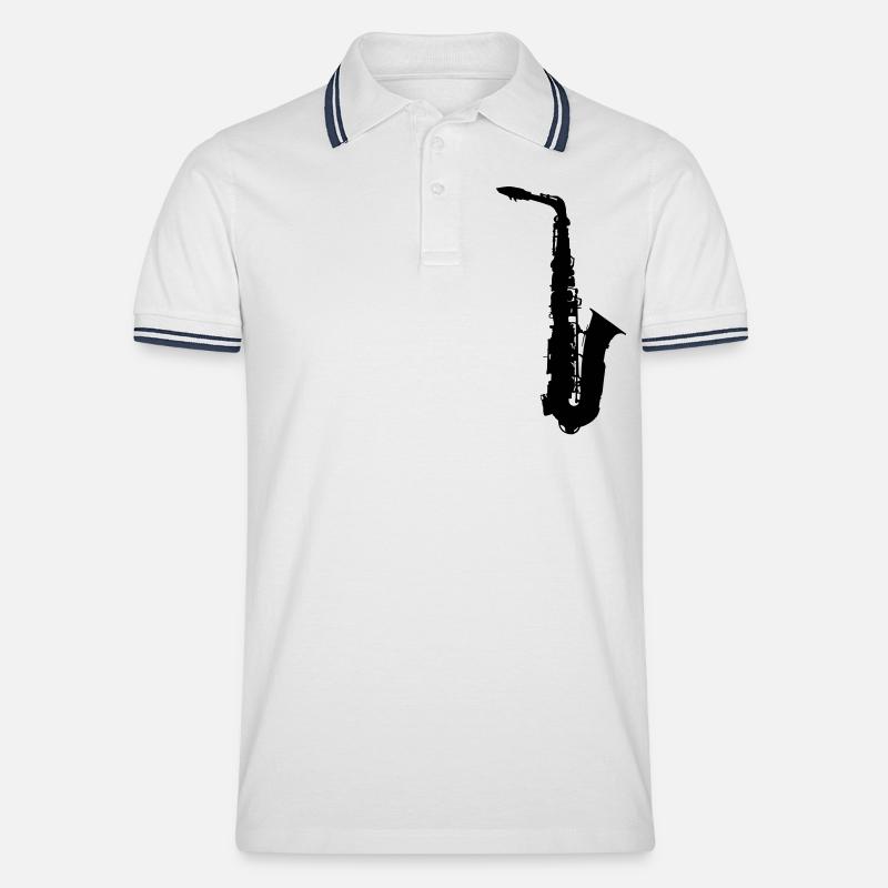 Saxophon - Männer Tipped Poloshirt - Weiß/Navy