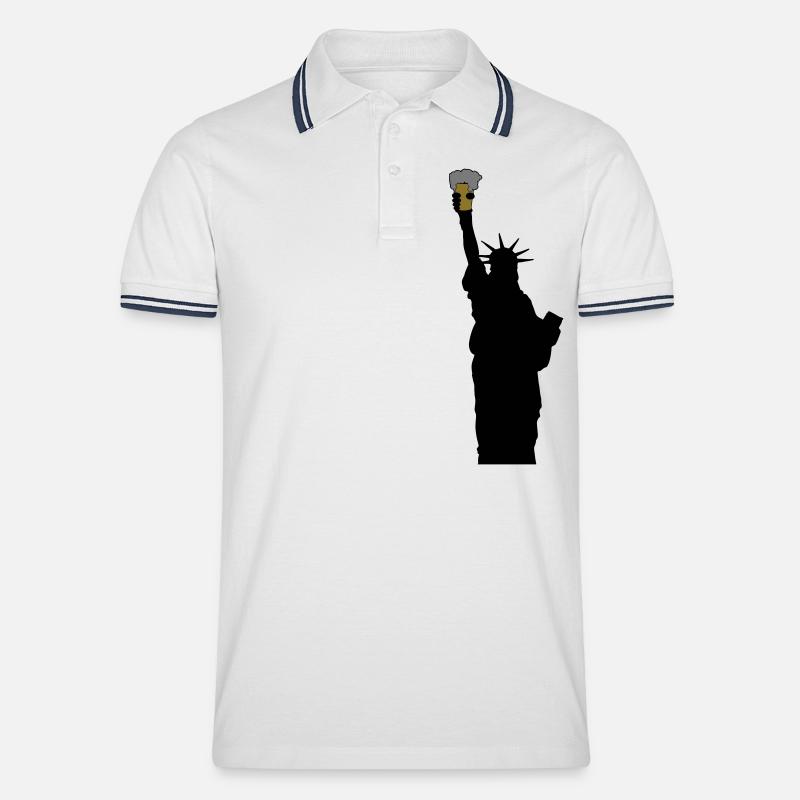 freiheitsstatue mit bierglas - Männer Tipped Poloshirt - Weiß/Navy