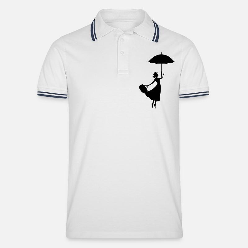 frau regenschirm - Männer Tipped Poloshirt - Weiß/Navy