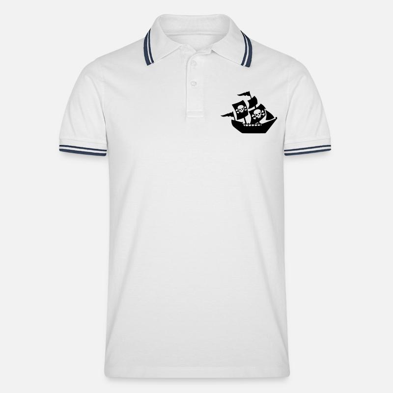 Pirat - Tipped poloshirt herre - hvid/marineblå