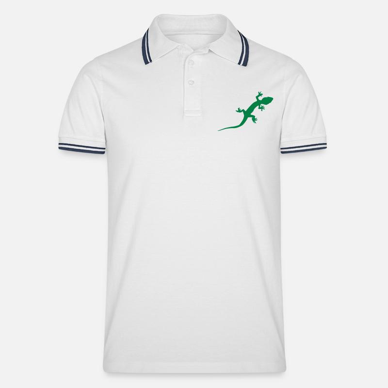 Gecko Echse - Männer Tipped Poloshirt - Weiß/Navy