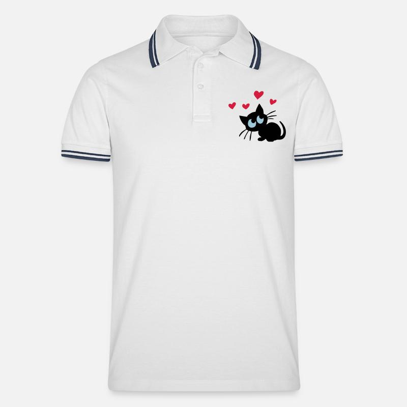 Herzkätzchen - Männer Tipped Poloshirt - Weiß/Navy