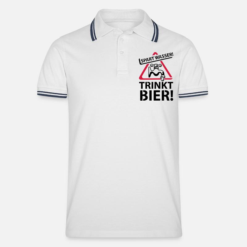 Spart Wasser! - Trinkt Bier! - Männer Tipped Poloshirt - Weiß/Navy