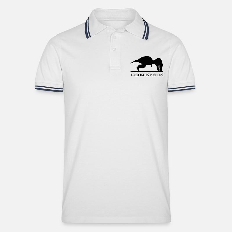 trex_hates_pushups - Männer Tipped Poloshirt - Weiß/Navy