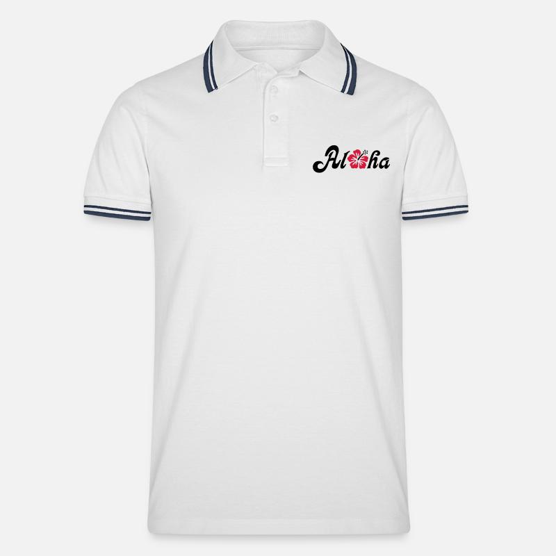 Aloha Hibiscus Blüte - Männer Tipped Poloshirt - Weiß/Navy