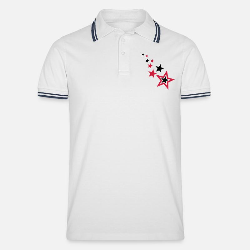 Sterne - Männer Tipped Poloshirt - Weiß/Navy