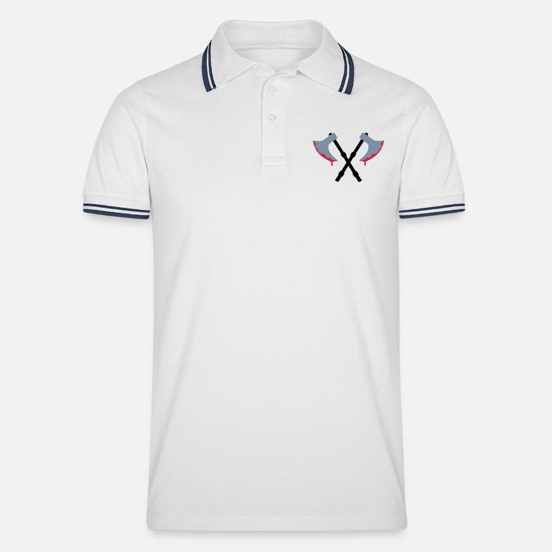 Axt - Blut - Männer Tipped Poloshirt - Weiß/Navy