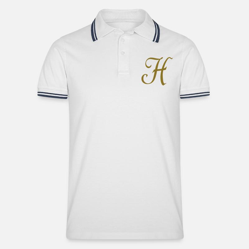 Buchstabe H - Männer Tipped Poloshirt - Weiß/Navy
