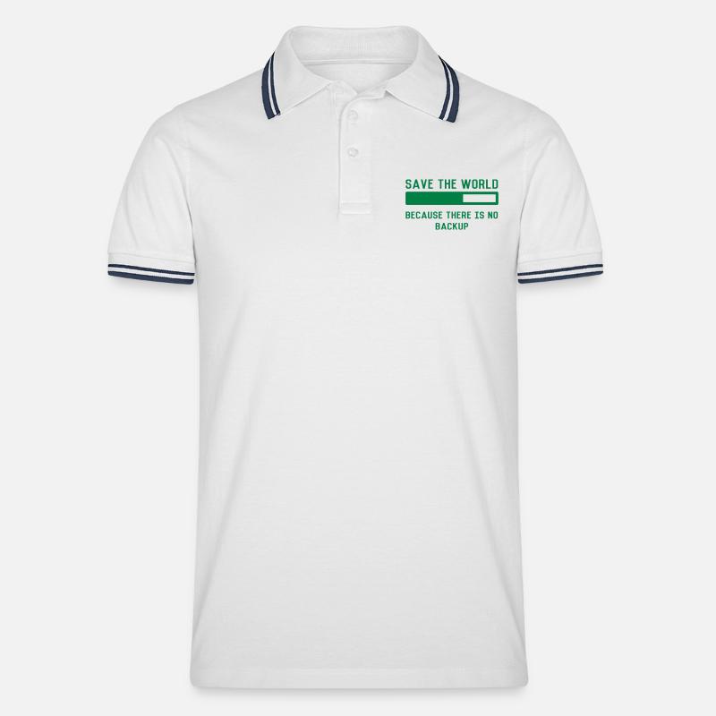 Save the world - Männer Tipped Poloshirt - Weiß/Navy