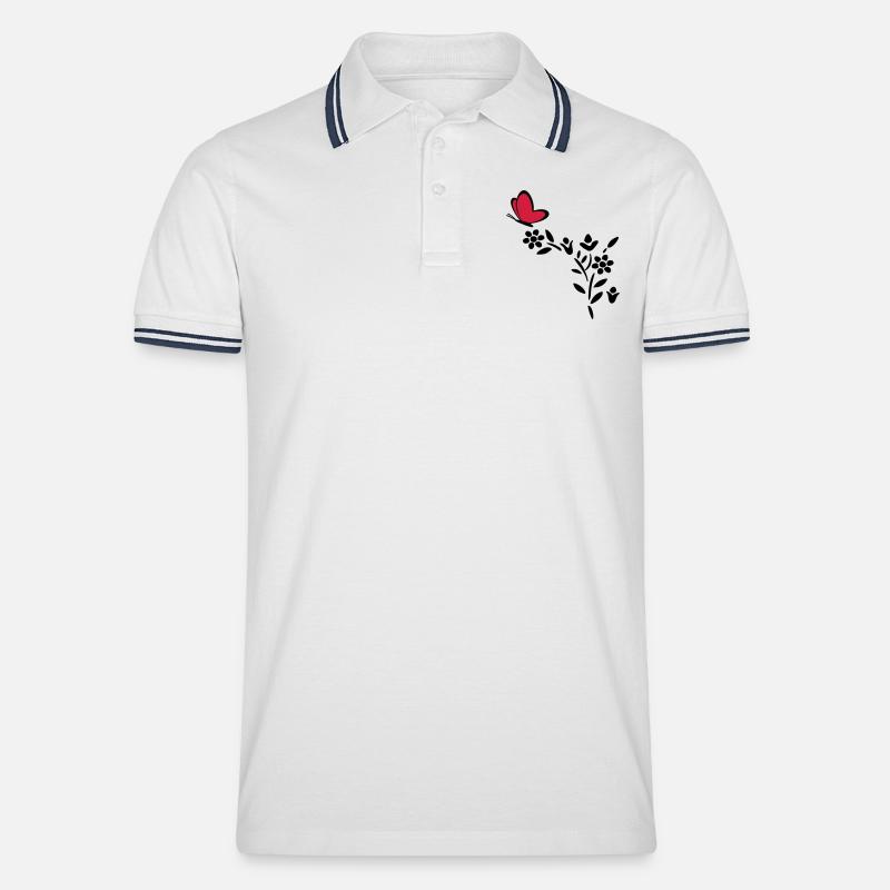 Pflanze Schmetterling Herz - Männer Tipped Poloshirt - Weiß/Navy