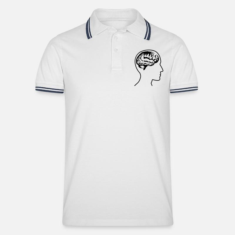 brain_head___f1 - Männer Tipped Poloshirt - Weiß/Navy
