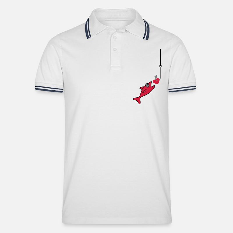 Fishing With Heart - Männer Tipped Poloshirt - Weiß/Navy