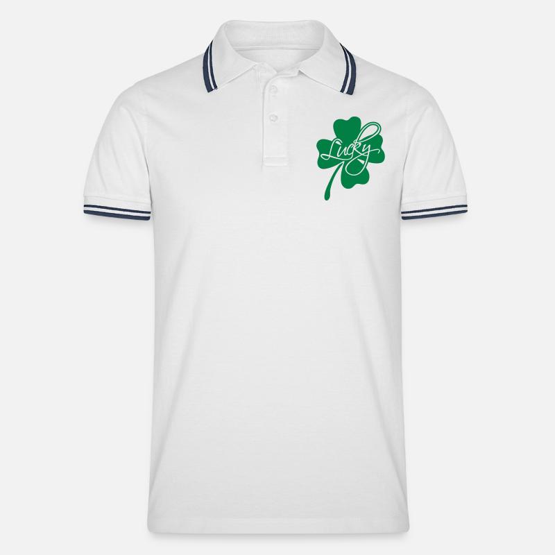 Lucky Shamrock - Männer Tipped Poloshirt - Weiß/Navy