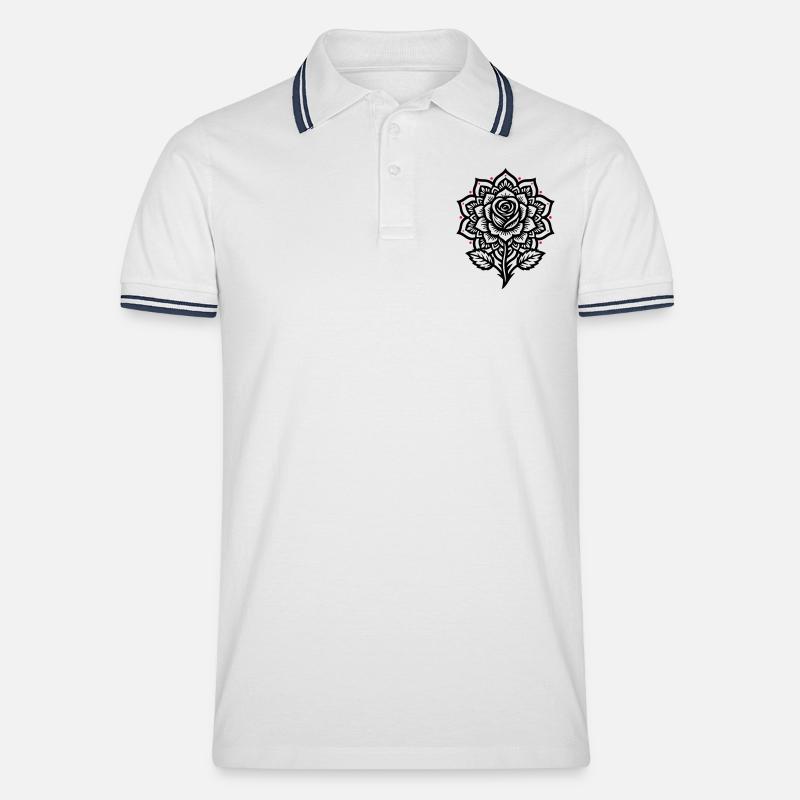 Rose Mandala - Männer Tipped Poloshirt - Weiß/Navy