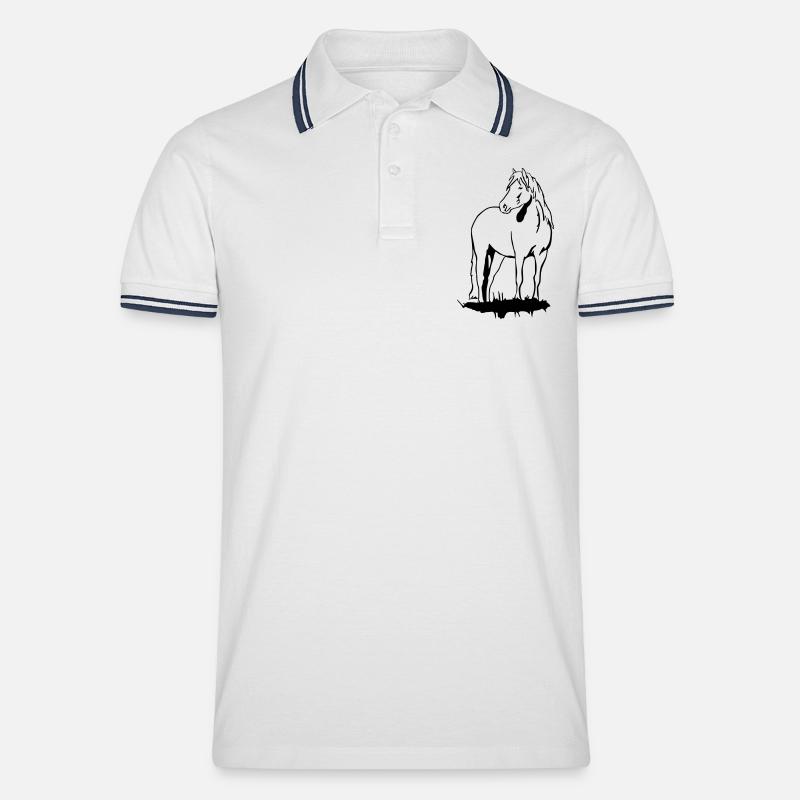 Haflinger Pony - Männer Tipped Poloshirt - Weiß/Navy