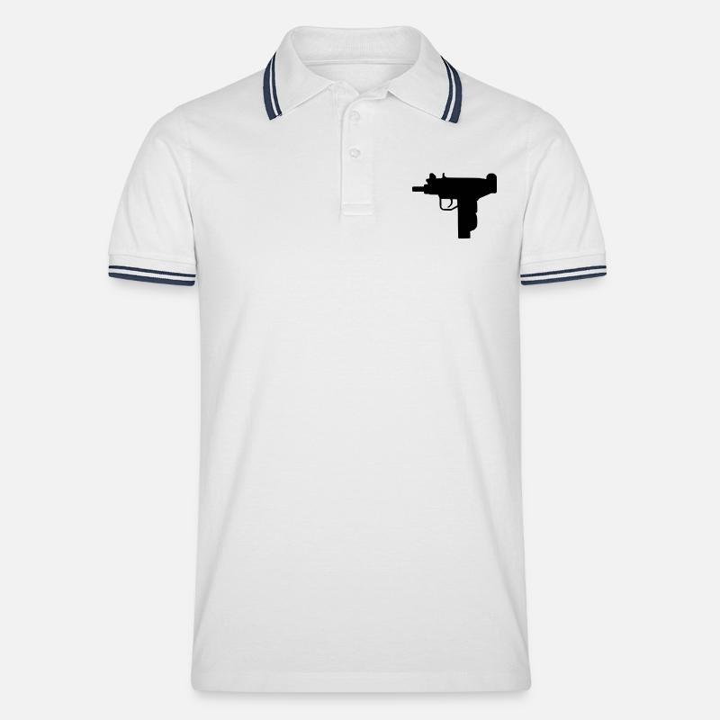 Waffe - Uzi - Männer Tipped Poloshirt - Weiß/Navy
