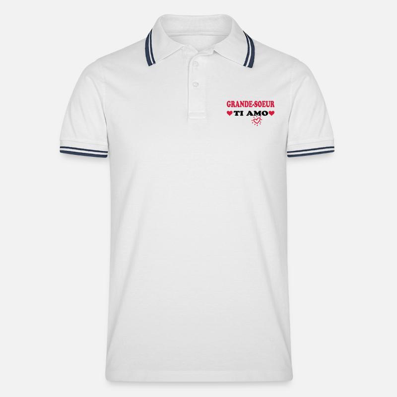 GROSSE SCHWESTER Ti AMO - Männer Tipped Poloshirt - Weiß/Navy