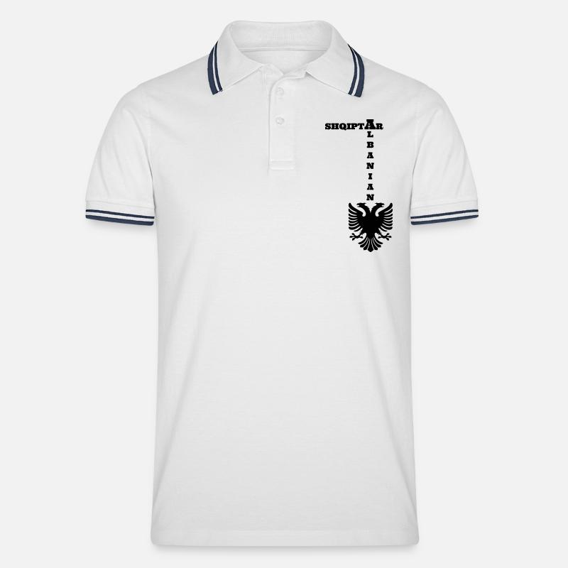 shqiptar_albanian_v2_b - Männer Tipped Poloshirt - Weiß/Navy