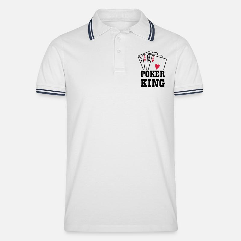 Poker King - Männer Tipped Poloshirt - Weiß/Navy