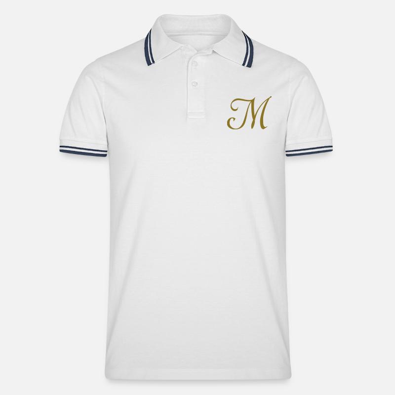 Buchstabe M - Männer Tipped Poloshirt - Weiß/Navy