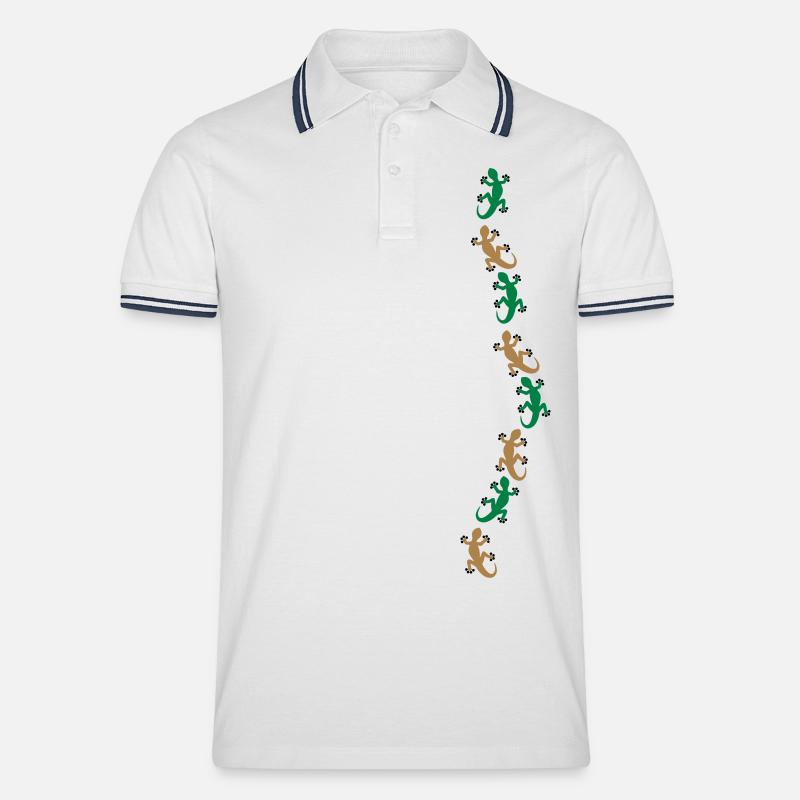 Acht Geckos - Männer Tipped Poloshirt - Weiß/Navy