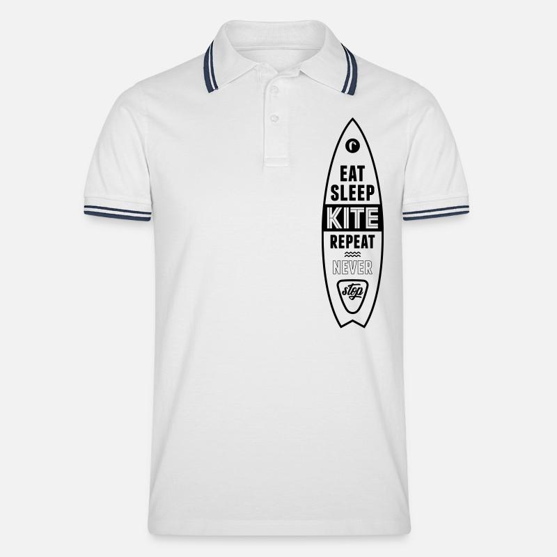 eat sleep kite repeat - Männer Tipped Poloshirt - Weiß/Navy