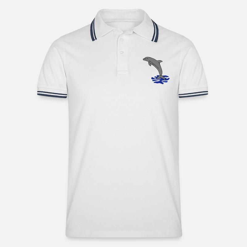 springender Delphin Delfin jumping dolphin - Männer Tipped Poloshirt - Weiß/Navy