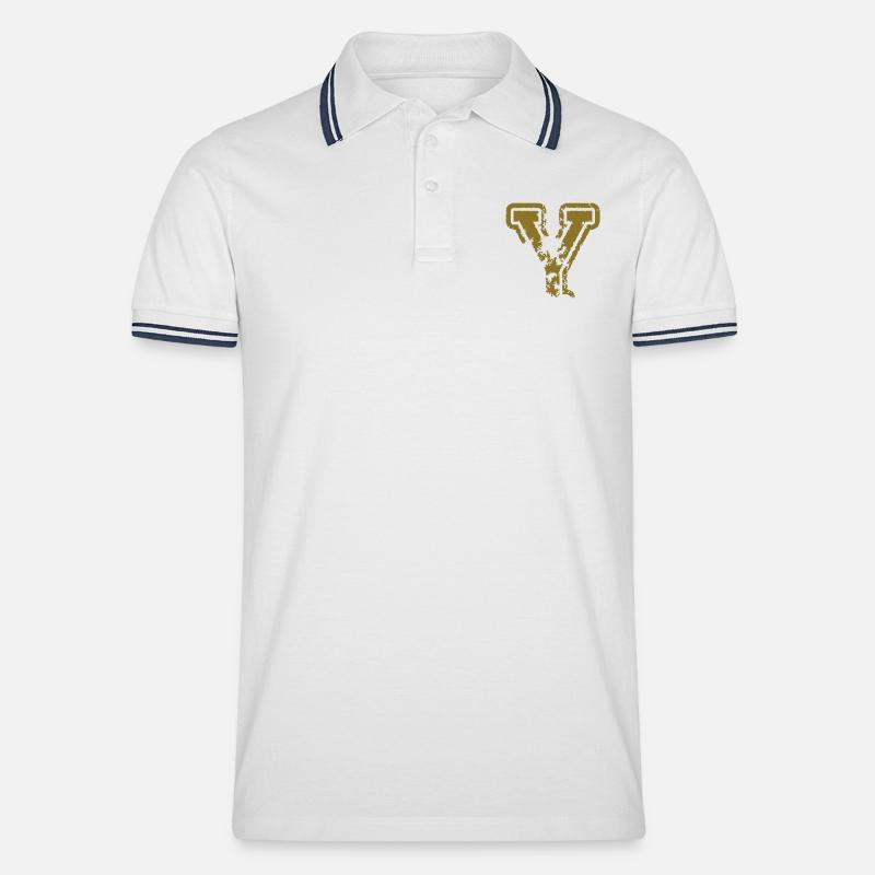 y - Buchstabe - Männer Tipped Poloshirt - Weiß/Navy