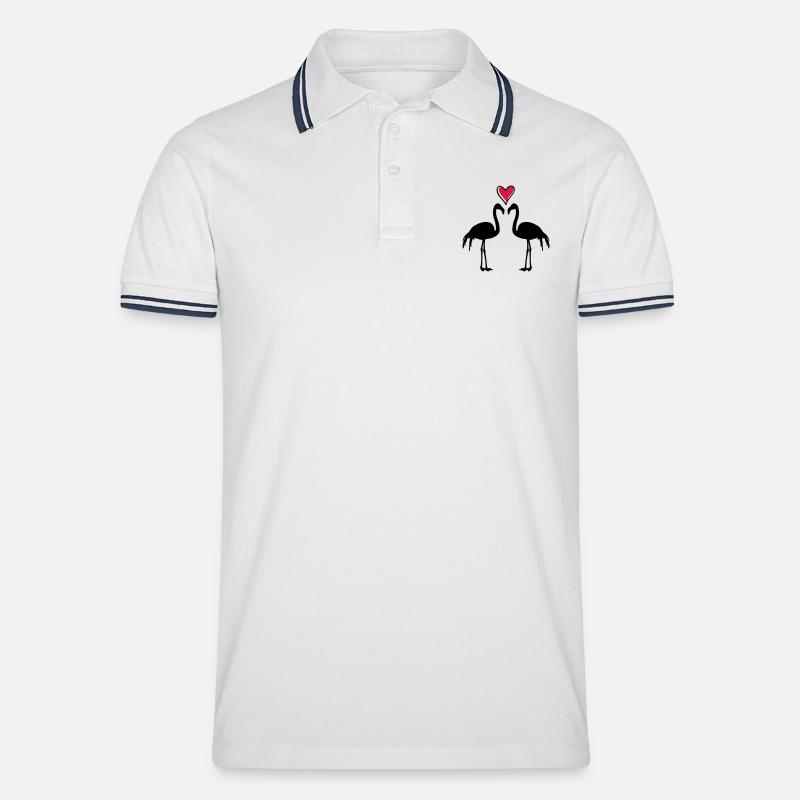 flamingo couple - Männer Tipped Poloshirt - Weiß/Navy