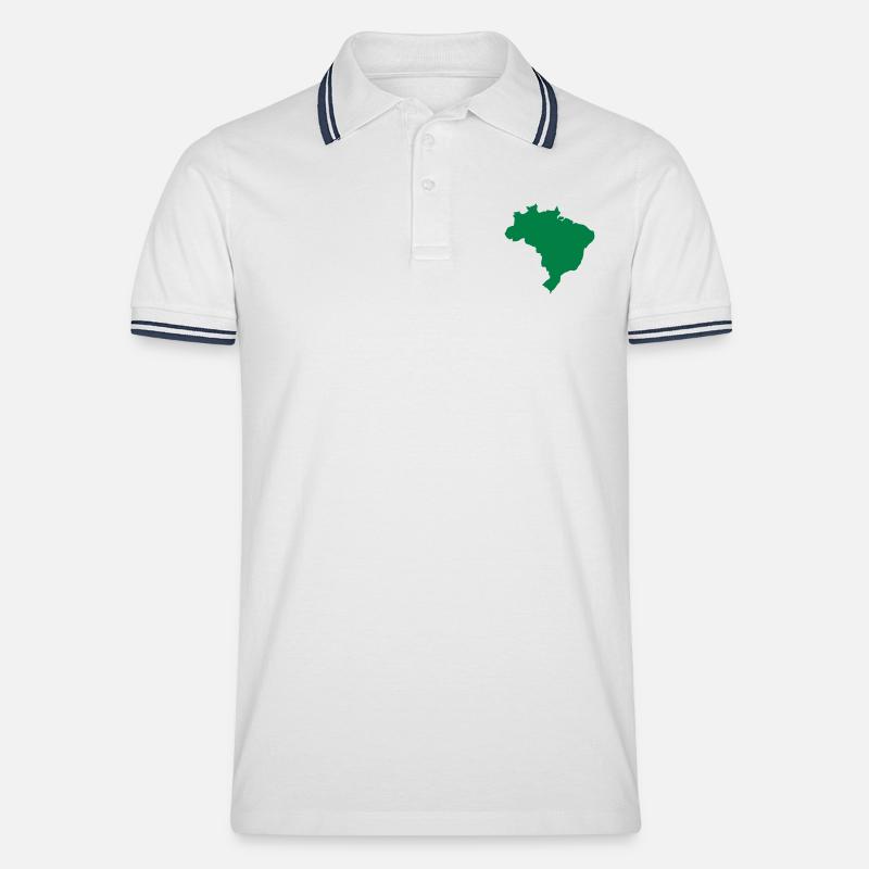 Brasilien - Männer Tipped Poloshirt - Weiß/Navy