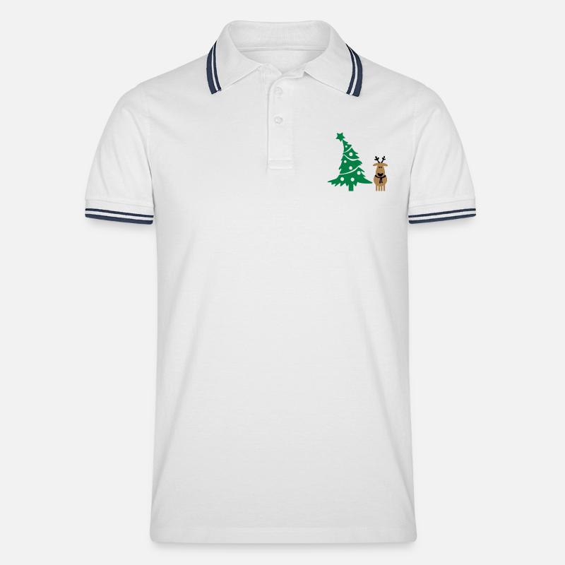 Rentier & Weihnachtsbaum - Männer Tipped Poloshirt - Weiß/Navy