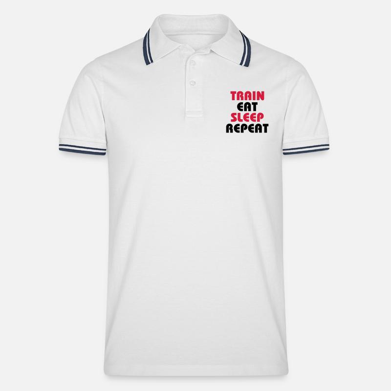 Train Eat Sleep Repeat - Polo tipped Homme - blanc/marine
