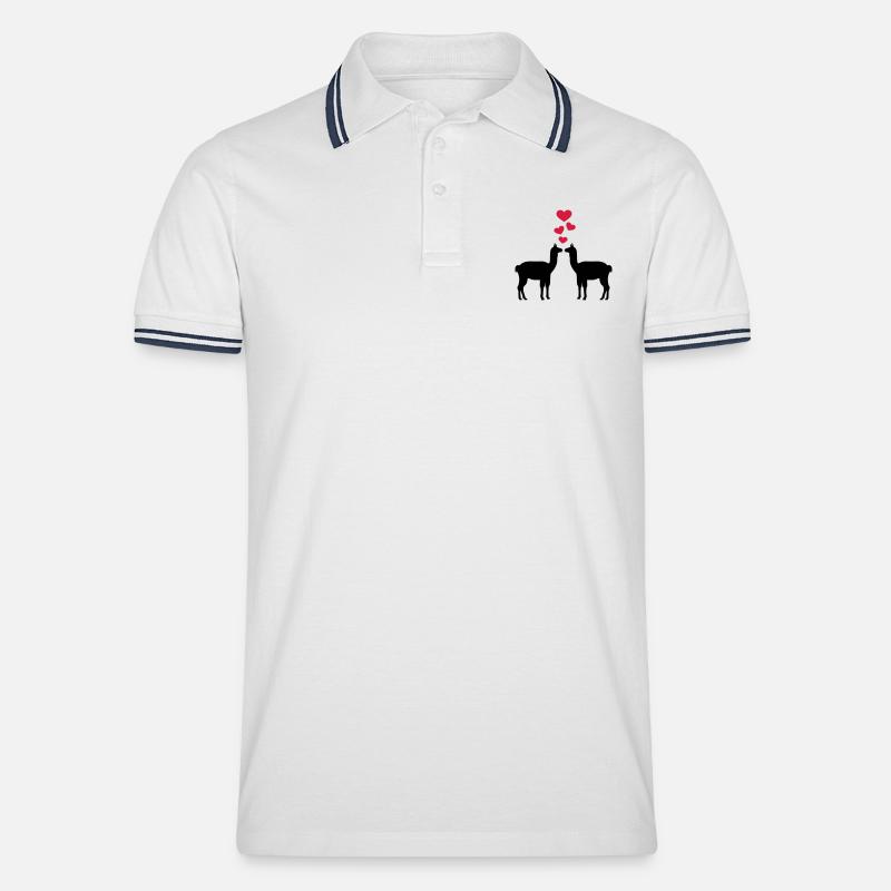 Lama - Männer Tipped Poloshirt - Weiß/Navy